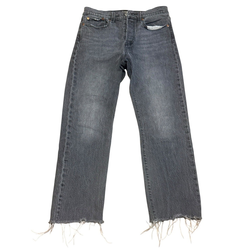 Levi's Premium Wedgie Straight Frayed Hem Capri Button Fly 28x25 Black Y2K Grung